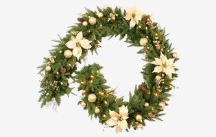 AMERZEST Pre-lit 9ft Christmas Garland with Gold Berries and Balls