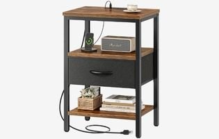 Bed Side Table with Adjustable Fabric Drawer