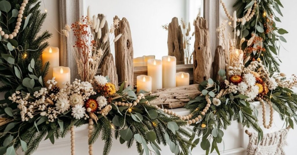 Boho Christmas Mantel Decoration with Natural Greens