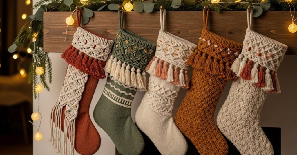 Boho Stockings with Fringe and Neutral Patterns