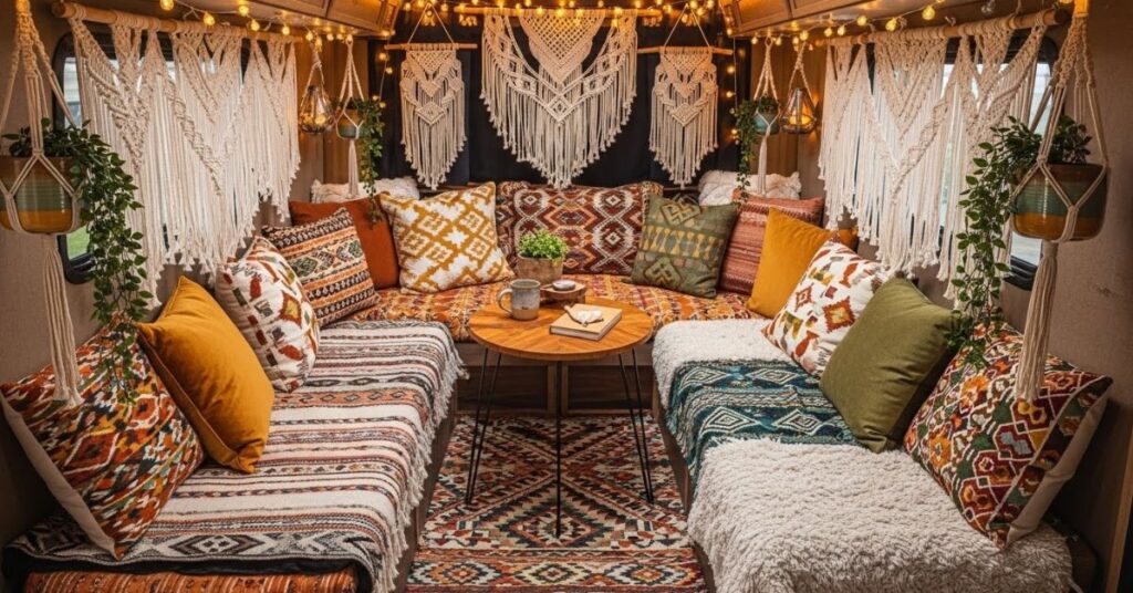 Boho-Style Small Camper Interior Decor