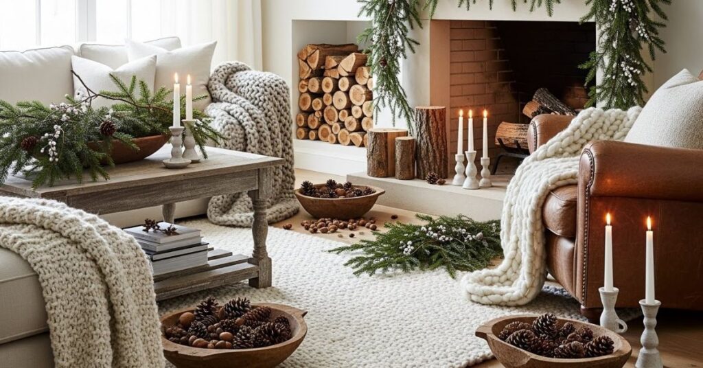 Bringing Nature Indoors with Winter Greens and Wood Accents