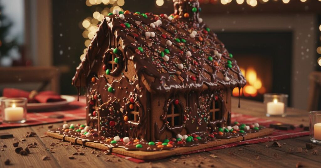 Chocolate-Drizzled Gingerbread House Twist