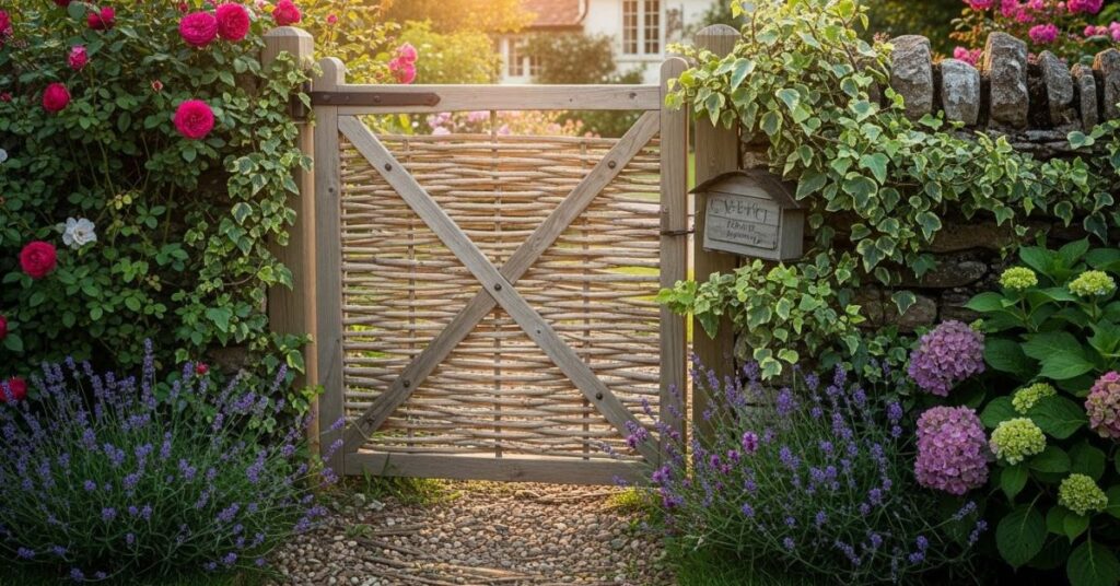 Country Cottage Gate with Woven Wooden Panels