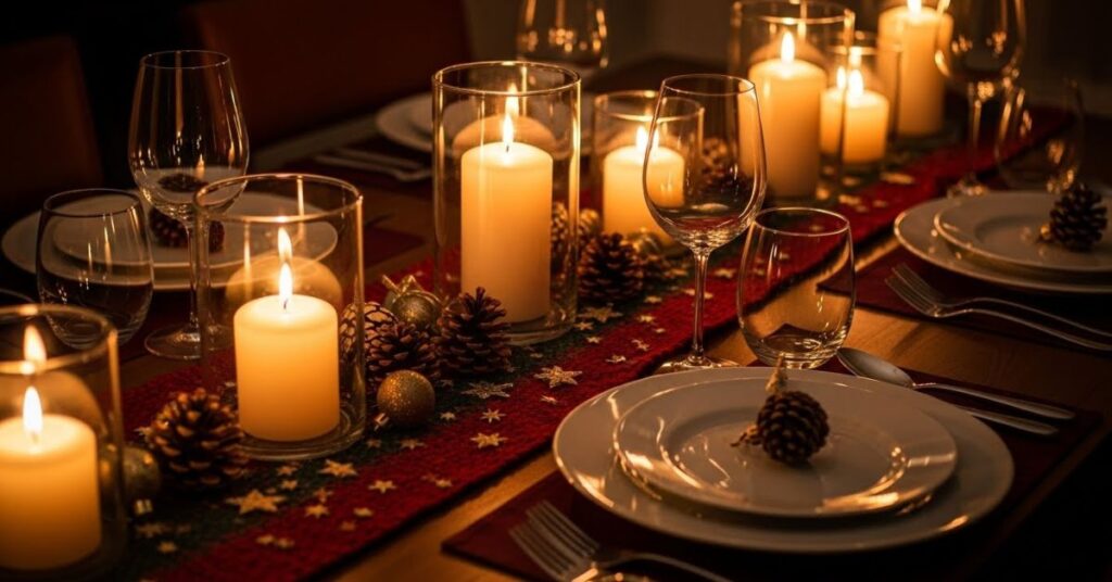 Cozy Candlelit Christmas Dinner Table