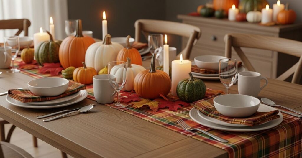 Cozy Plaid Inspired Tablescape With Autumn Patterns