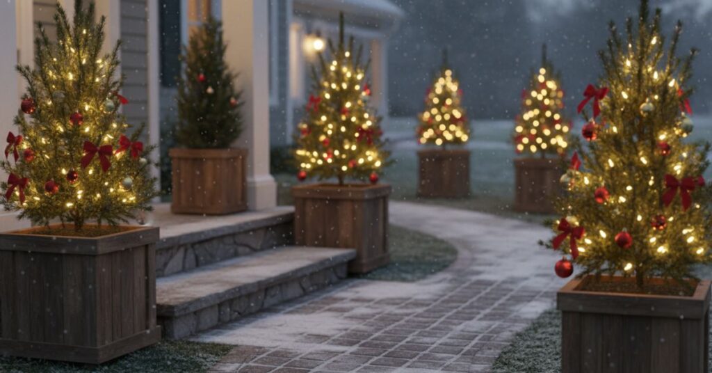 DIY Outdoor Christmas Tree Planters