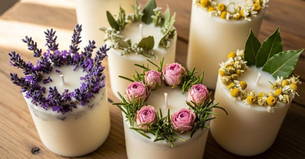 DIY Scented Candles with Dried Flowers & Herbs