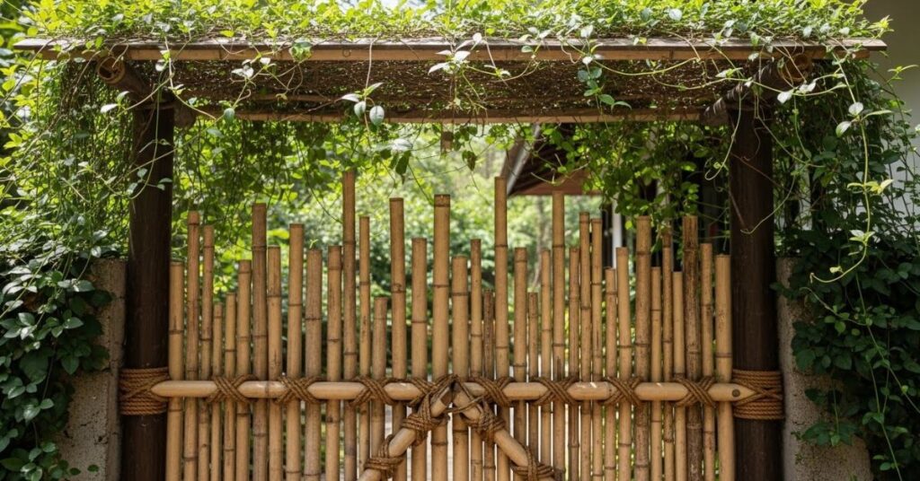 Eco-Friendly Bamboo Gate with Greenery Overhang
