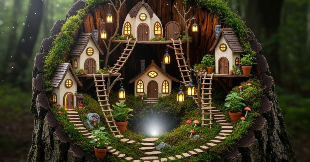 Enchanted Tree Stump Fairy Village