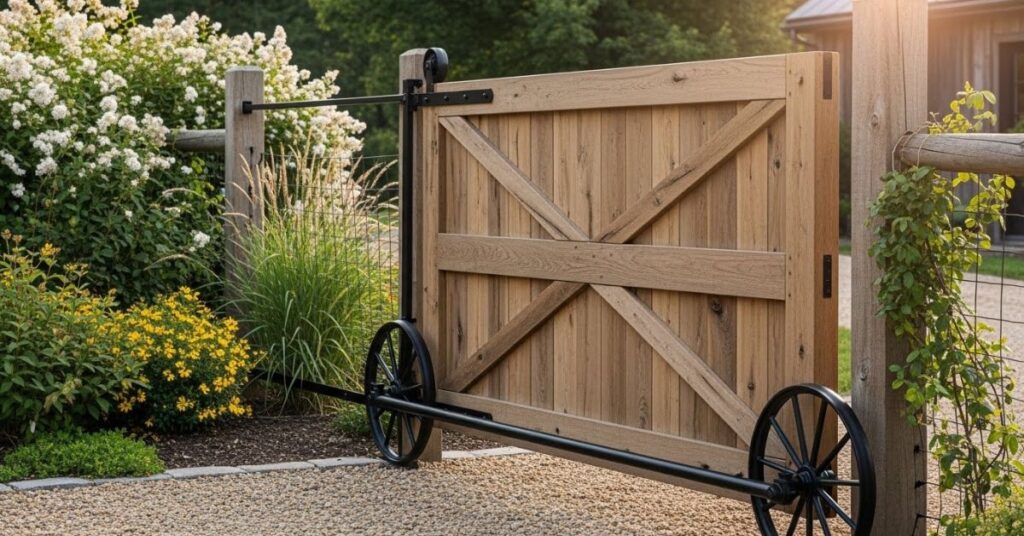 Farmhouse-Style Gate with Sliding Barn Door Design