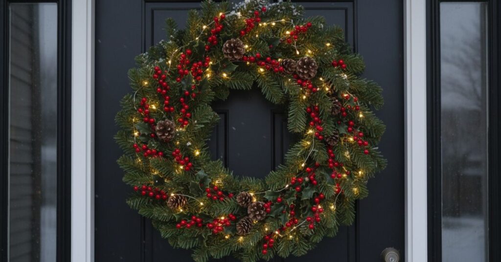 Festive Outdoor Wreaths with Natural Accents