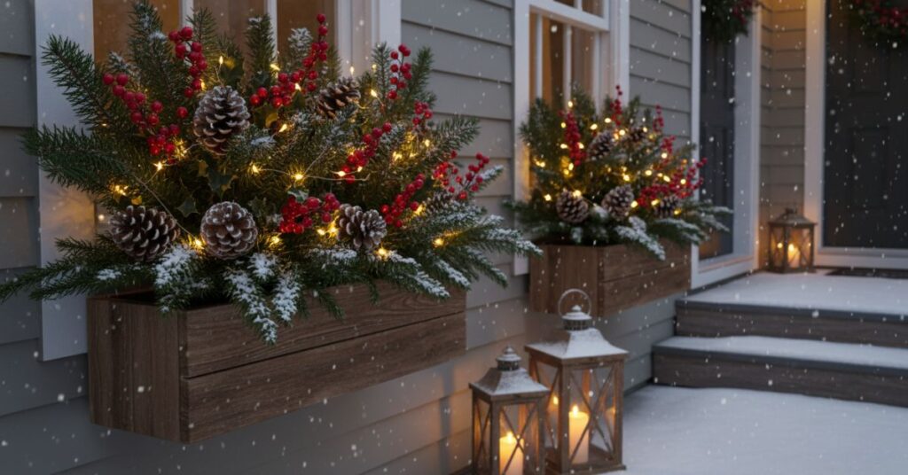 Festive Window Boxes and Porch Decor
