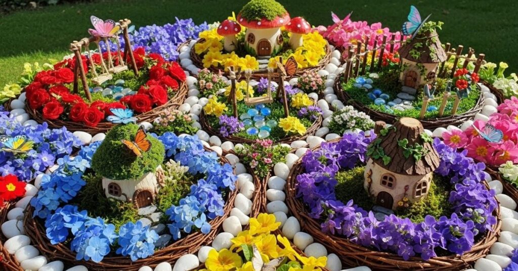 Flower-Shaped Fairy Garden Using Bright Blooms