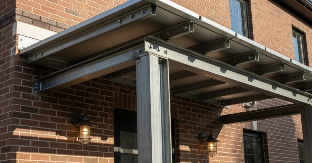 Industrial-Style Awning with Exposed Metal Framework