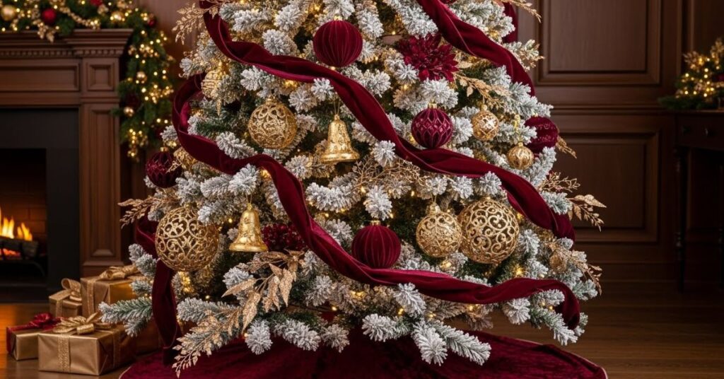 Luxurious Burgundy Velvet Christmas Tree Theme