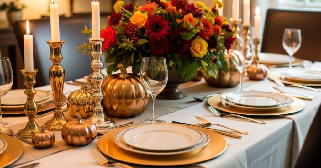 Metallic Touch Thanksgiving Table With Gold or Copper Accents
