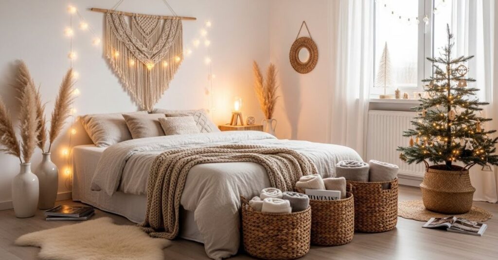 Minimal Boho Bedroom Christmas Decor