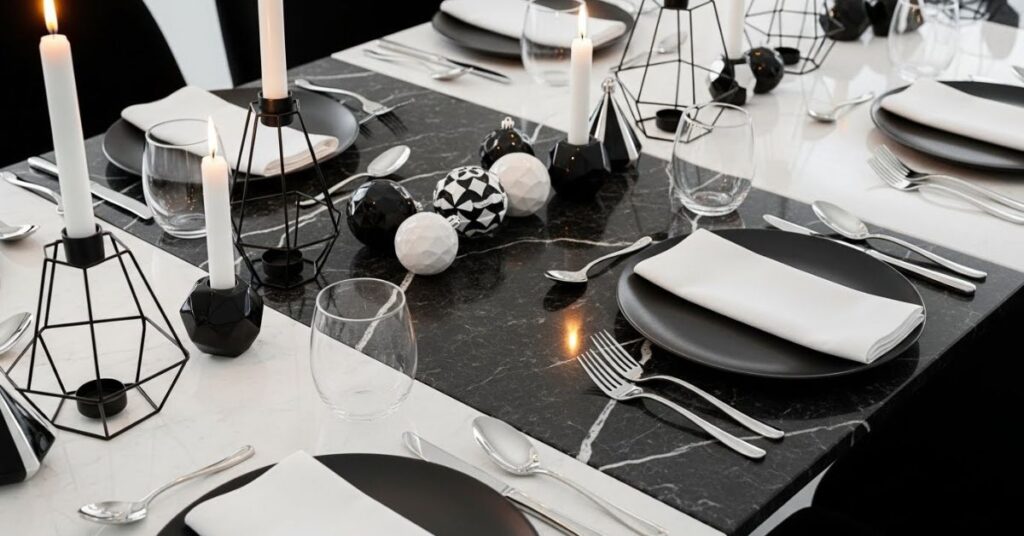 Modern Black & White Christmas Table Setting
