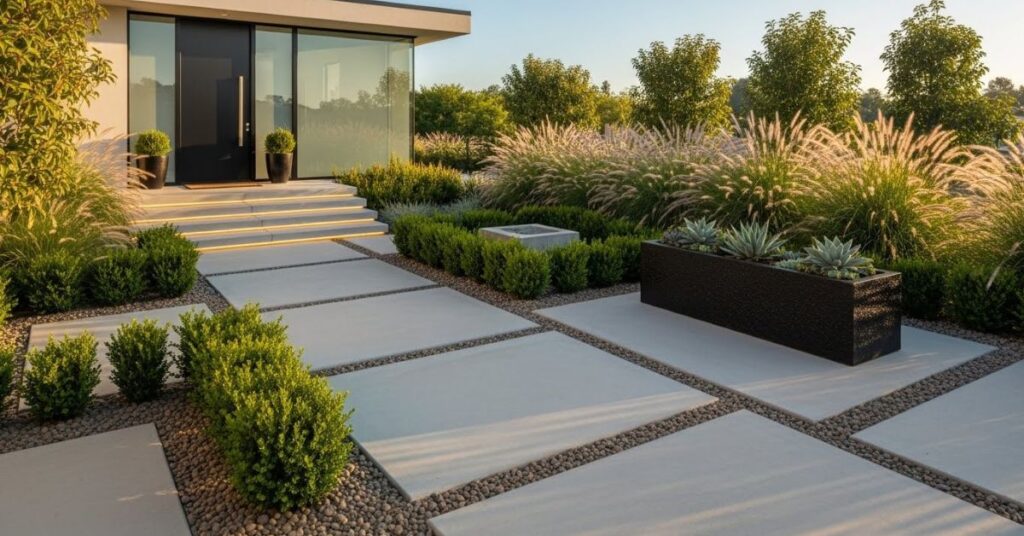 Modern Minimalist Front Yard with Clean Lines - Front Yard Landscaping Ideas