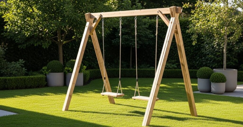 Modern Wooden Swing Set with Minimalist A Frame