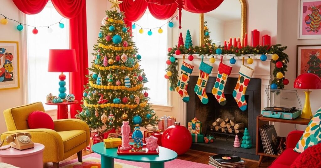 Multi-Color Retro Christmas: Teal, Mustard, Red & Pink