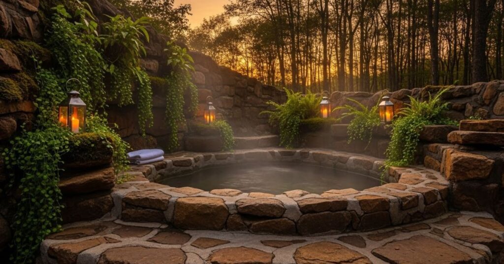 Natural Stone Outdoor Jacuzzi Oasis - Outdoor Jacuzzi Designs
