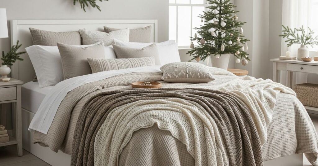 Neutral Minimalist Christmas Bedroom Style