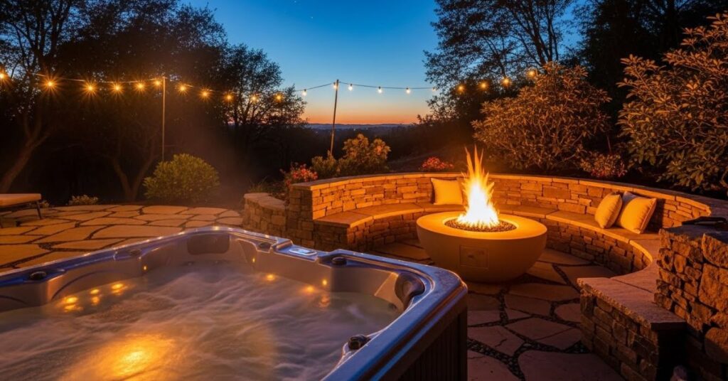 Outdoor Jacuzzi with Firepit Surround