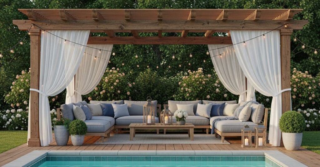 Pool Deck Plans with Pergolas and Shade Features