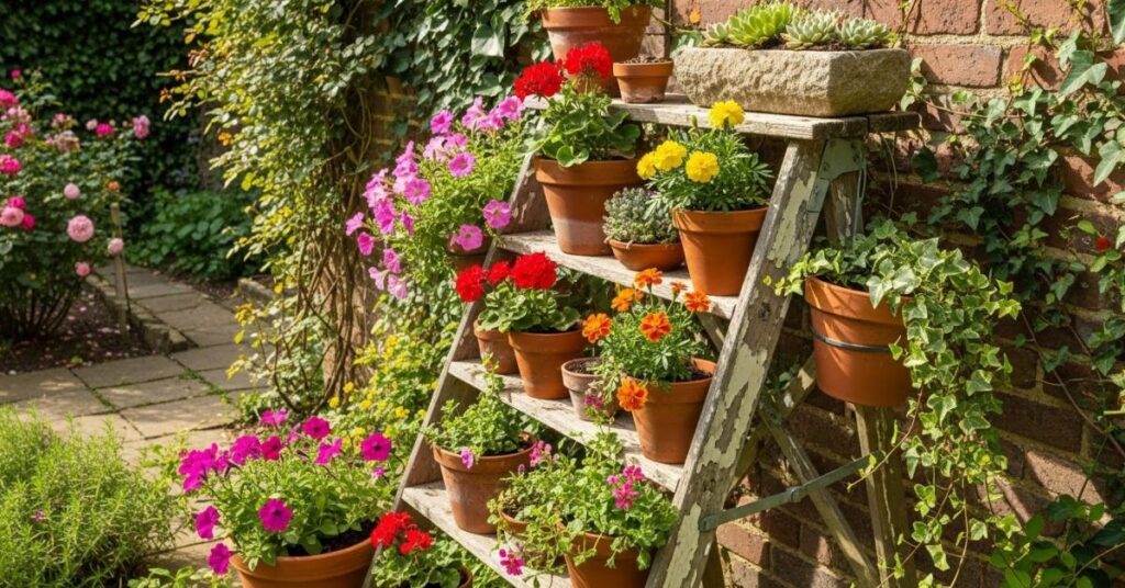 Recycled Ladder Plant Displays