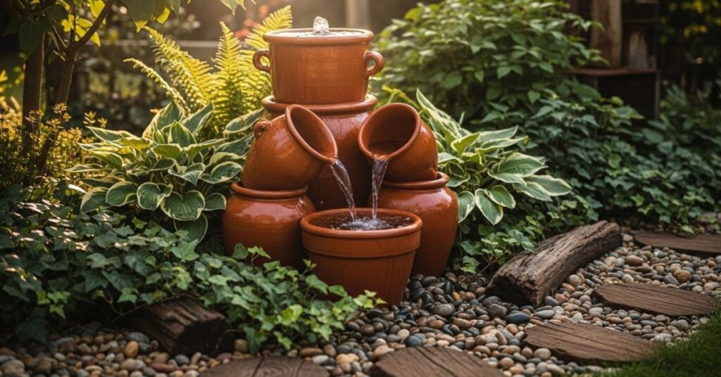 Rustic Clay Pot Cascade Fountain