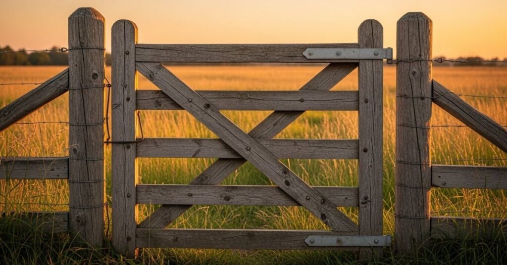 Rustic Wooden Farm Gate with Weathered Texture - Farm Gate Entrance Ideas