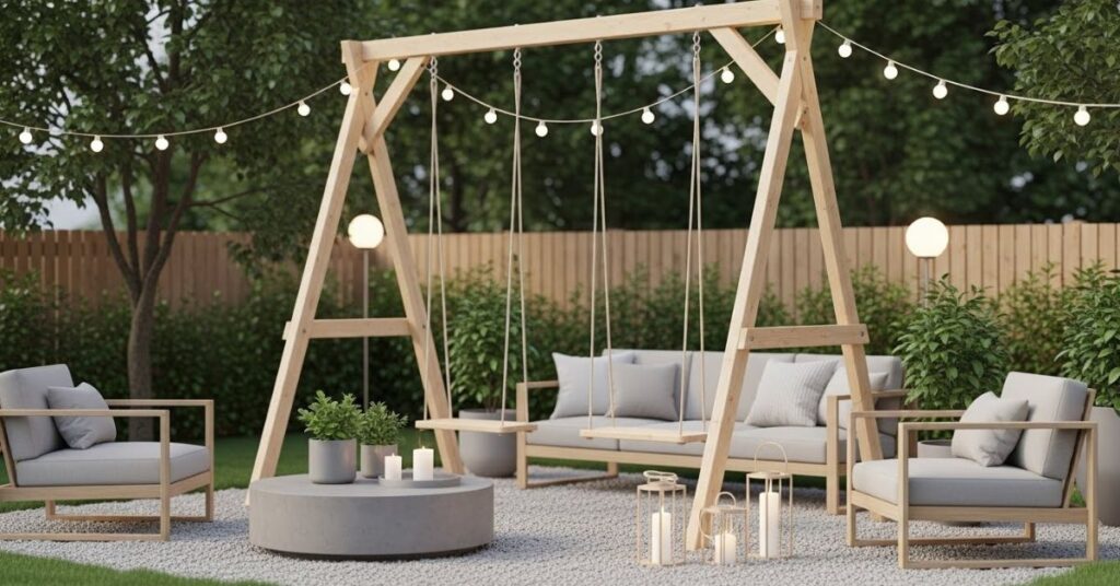 Scandinavian-Inspired Swing Set with Light Wood Tones