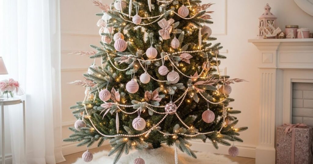 Soft Blush & Rose Velvet Ornament Tree