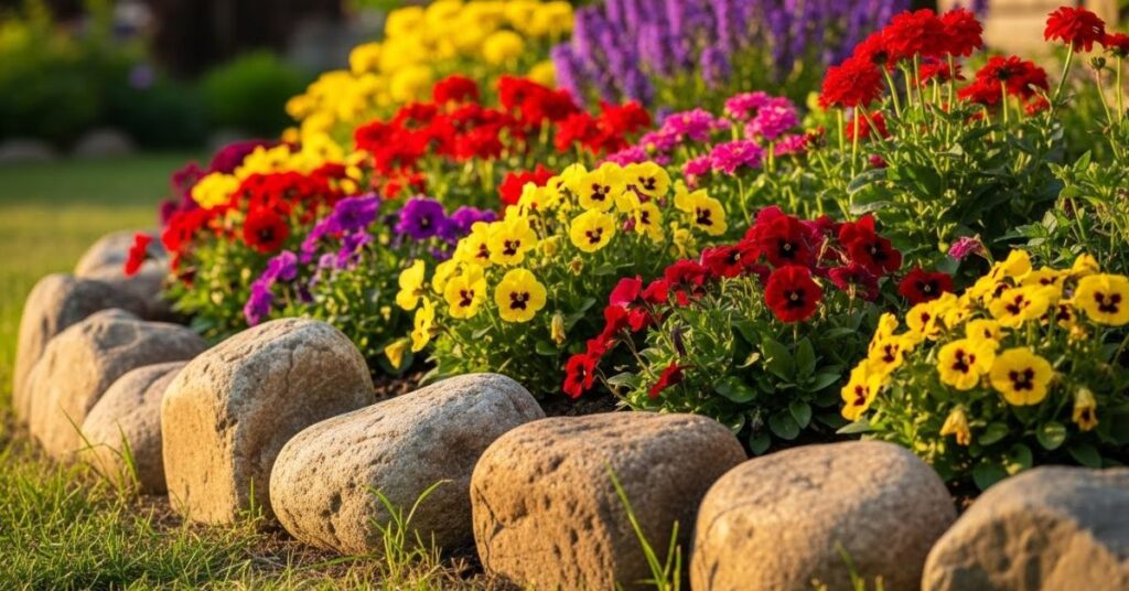 Stone-Edged Flower Beds for Rustic Texture