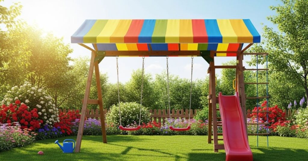 Swing Set With Shade Canopy for Sunny Backyards