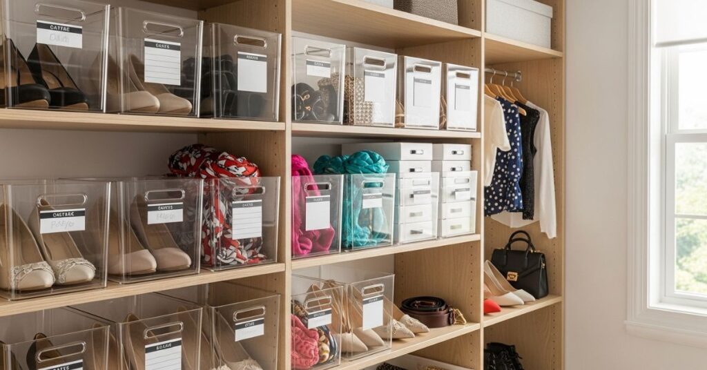 Transparent Bins and Labels for Easy Storage