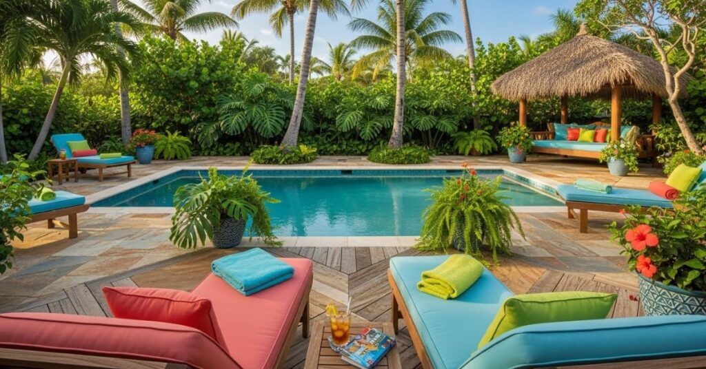 Tropical Pool Deck Plans with Lush Landscaping