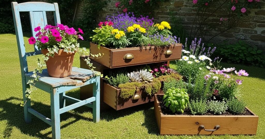 Upcycled Furniture Garden Displays
