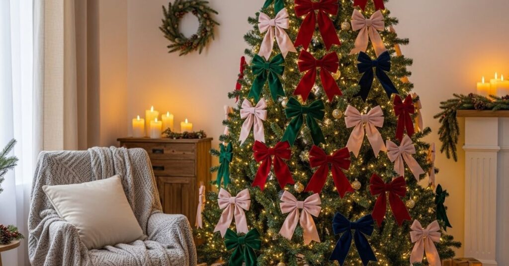 Velvet Bow-Decorated Christmas Tree for Cozy Charm
