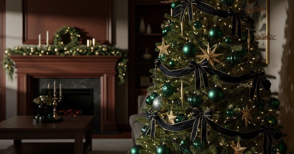 Velvet & Dark Green Christmas Tree Styling