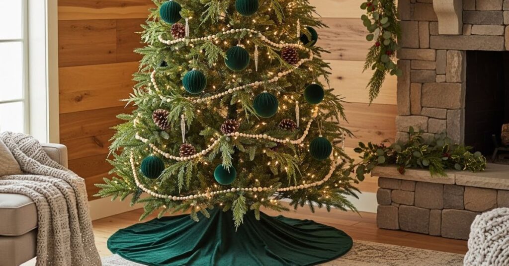 Velvet Forest-Green Christmas Tree With Natural Elements