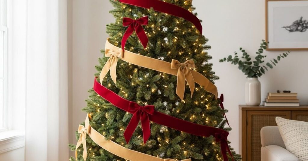 Velvet Ribbon-Wrapped Christmas Tree Elegance