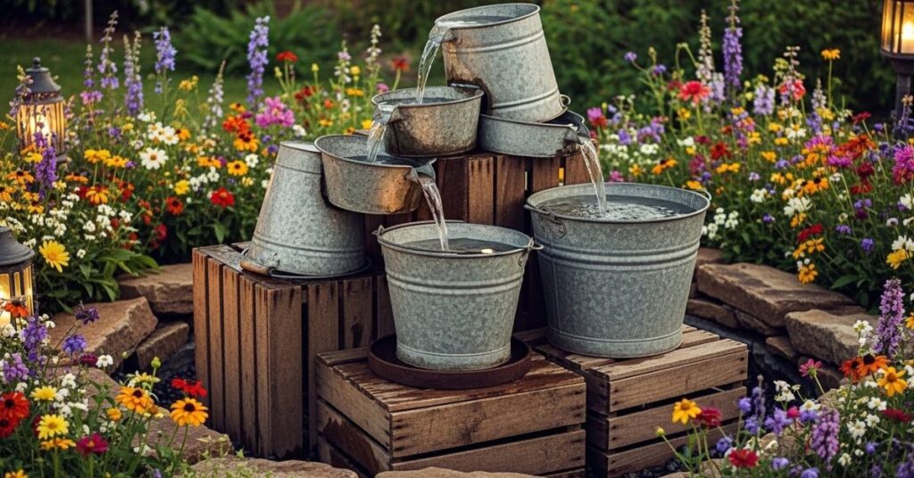 Vintage Bucket Waterfall Feature
