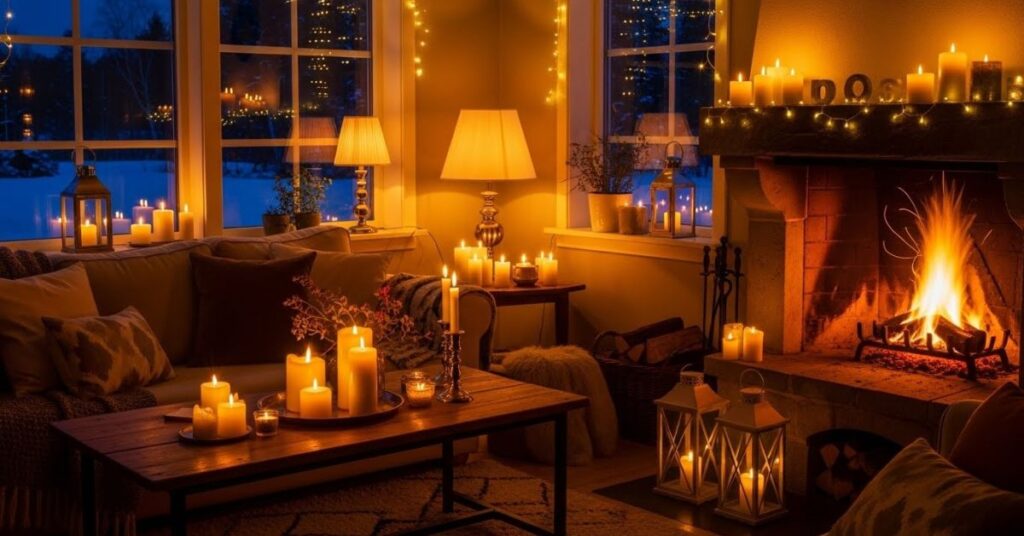 Warm Ambient Lighting Using Candles and Soft Lamps