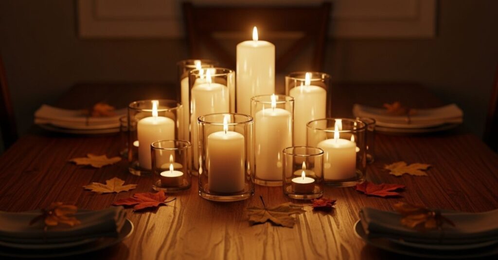 Warm Candlelight Tablescape With Mixed Heights