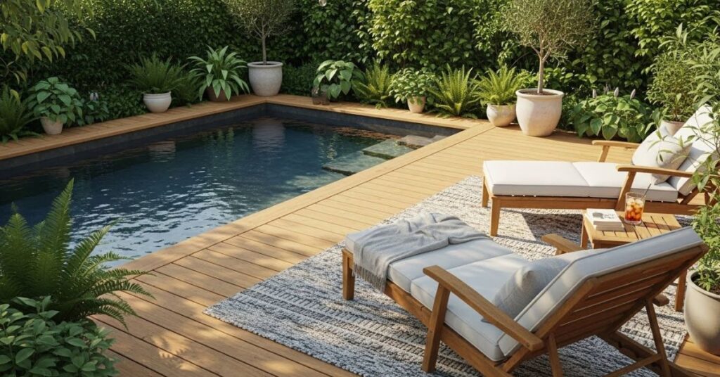 Wooden Pool Deck Plans for a Warm Natural Look