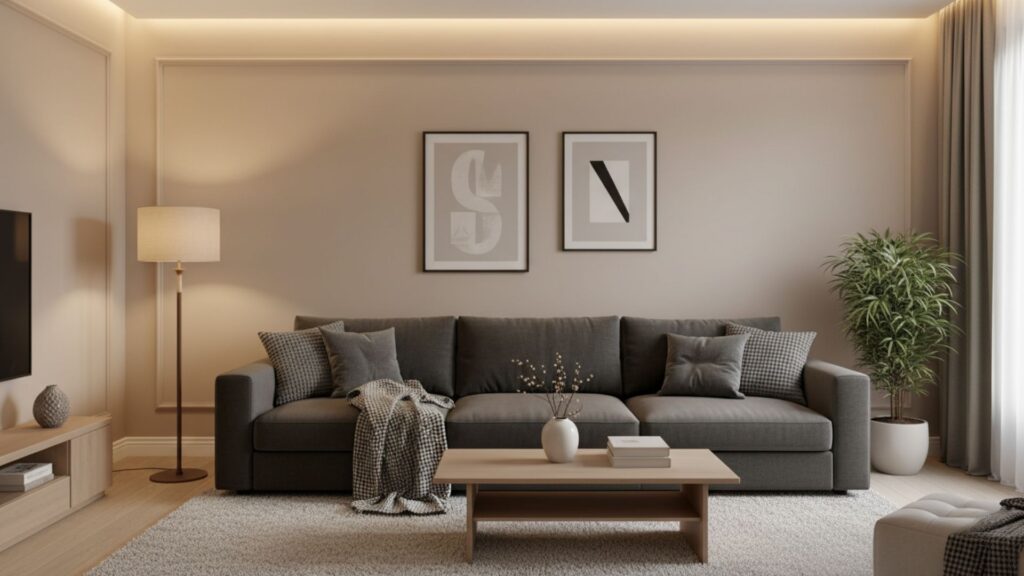 beige and charcoal modern living room