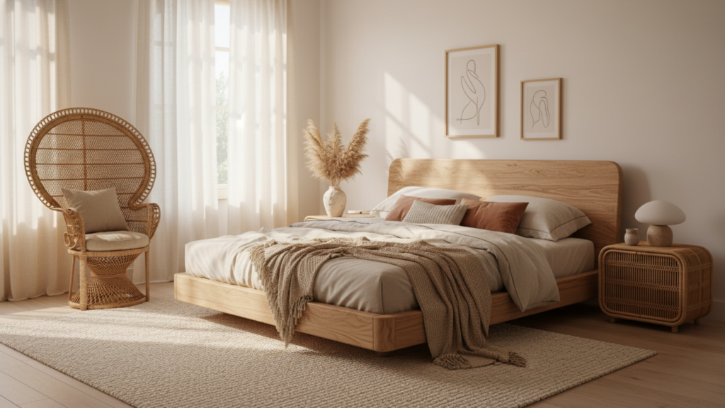Boho bedroom Natural Wood Furniture for a Grounded Look